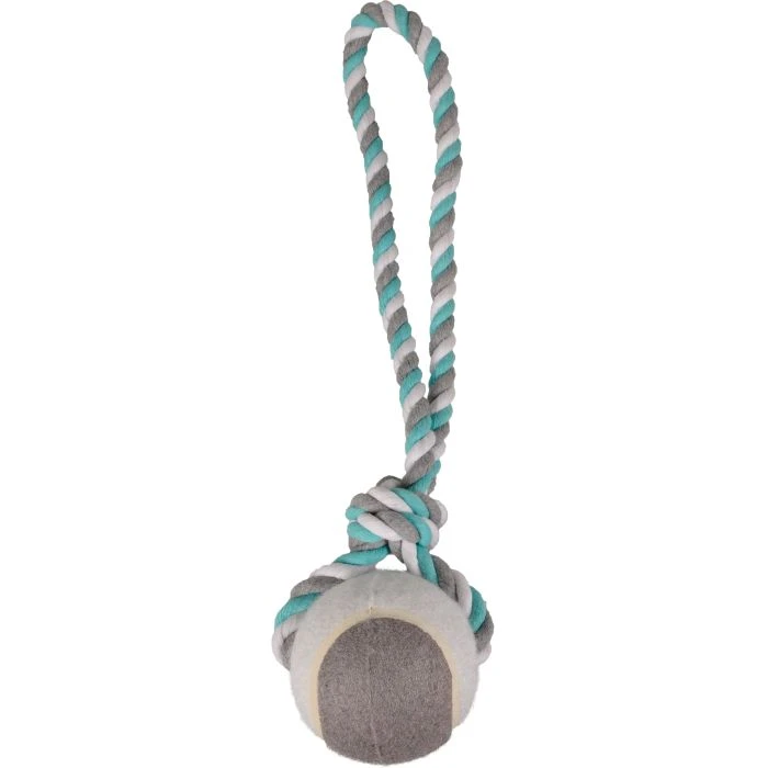 Flamingo Jouet Chien Jim En Coton Corde De Tirage Tennis Menthe/blanc/gris L Dia. 9,5cm/50cm 1 Flamingo Jouet Chien Jim En Coton Corde De Tirage Tennis Menthe/blanc/gris L Dia. 9,5cm/50cm