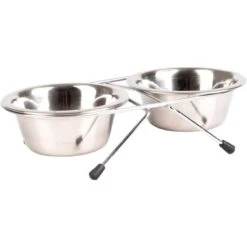 Flamingo Gamelle Pour La Nourriture Et L'eau Set + Support Arjun Inox 25cm 2500ml